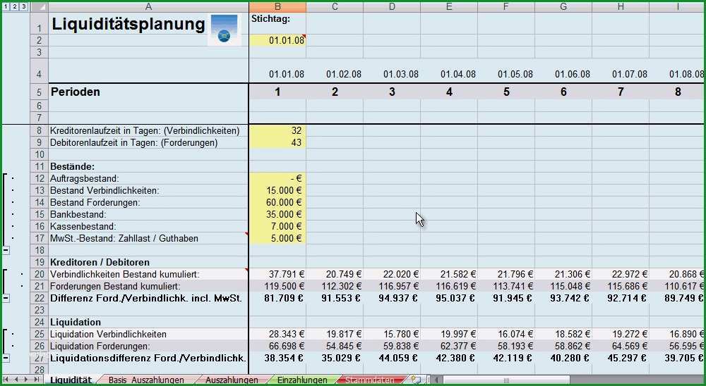 liquiditatsplanung excel vorlage ihk hubsch liquiditatsplanung beispiel und marktuberblick