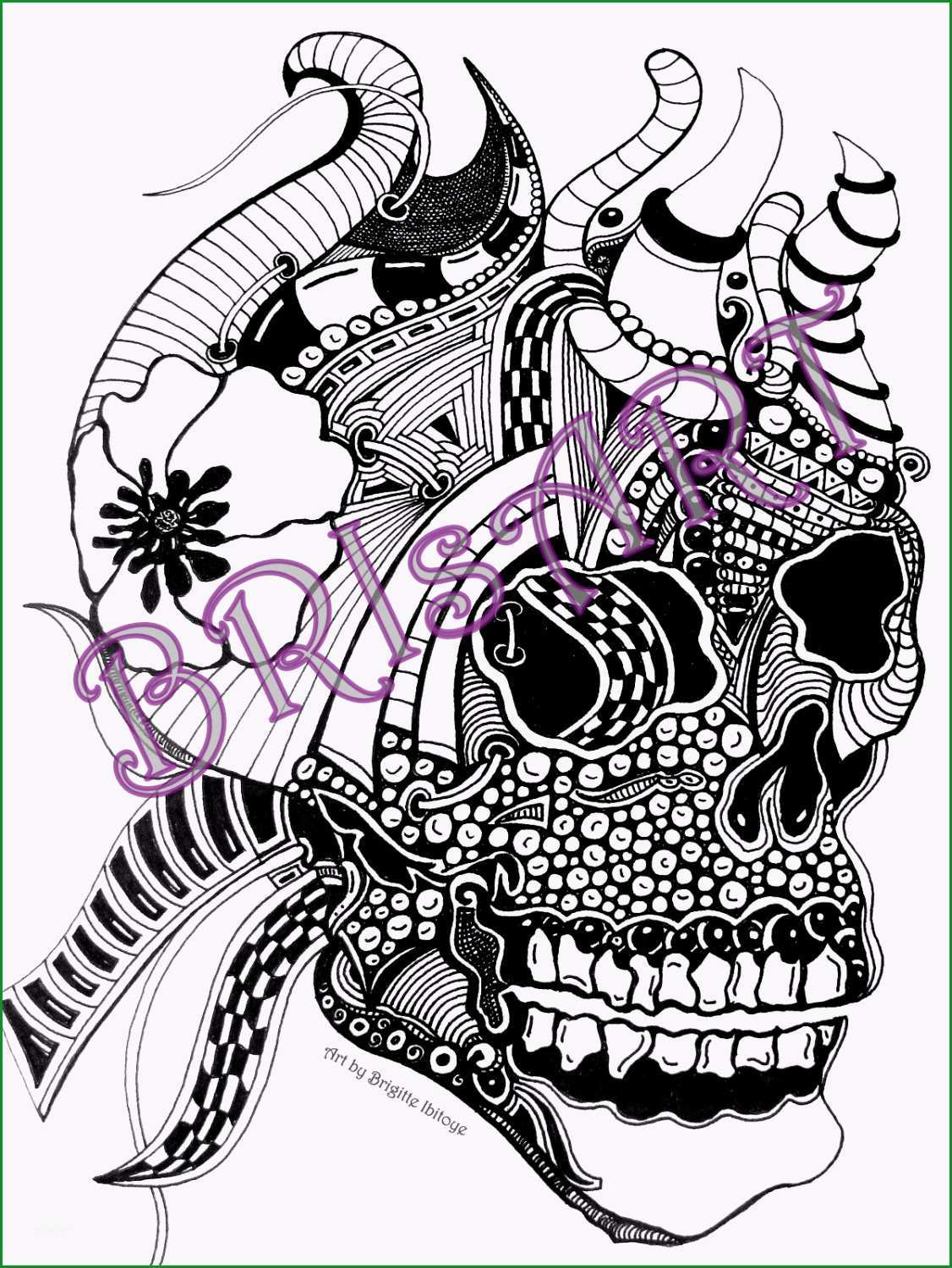 malvorlage zentangle zenzia totenkopf 1