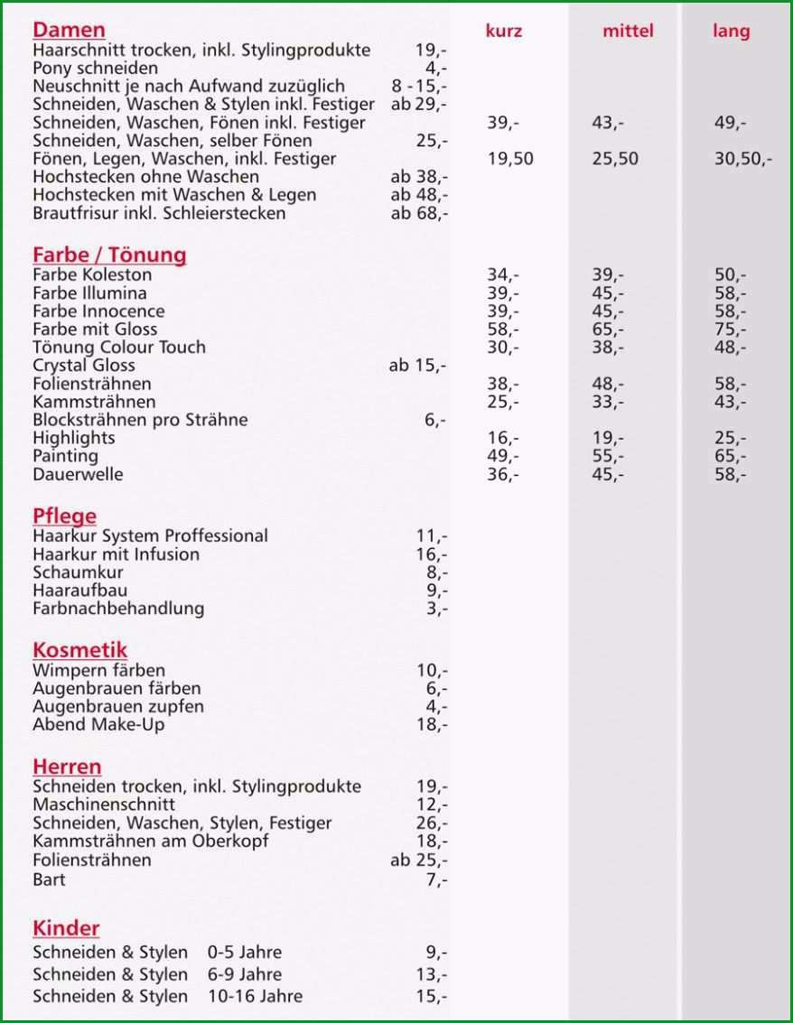 preisliste vorlage friseur befriedigend preisliste mit excel