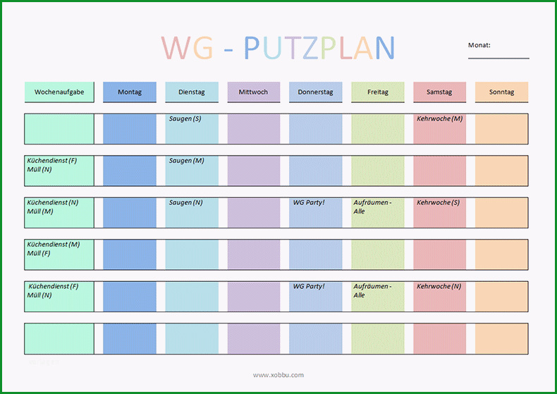 putzplan vorlage solo familie wg