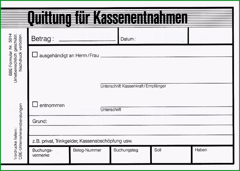 quittung fur kassenentnahmen