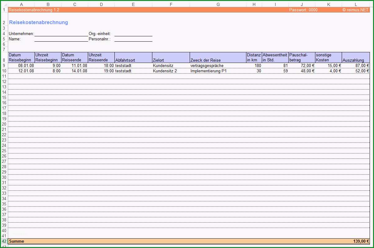 Reisekosten Abrechnung Excel Tool