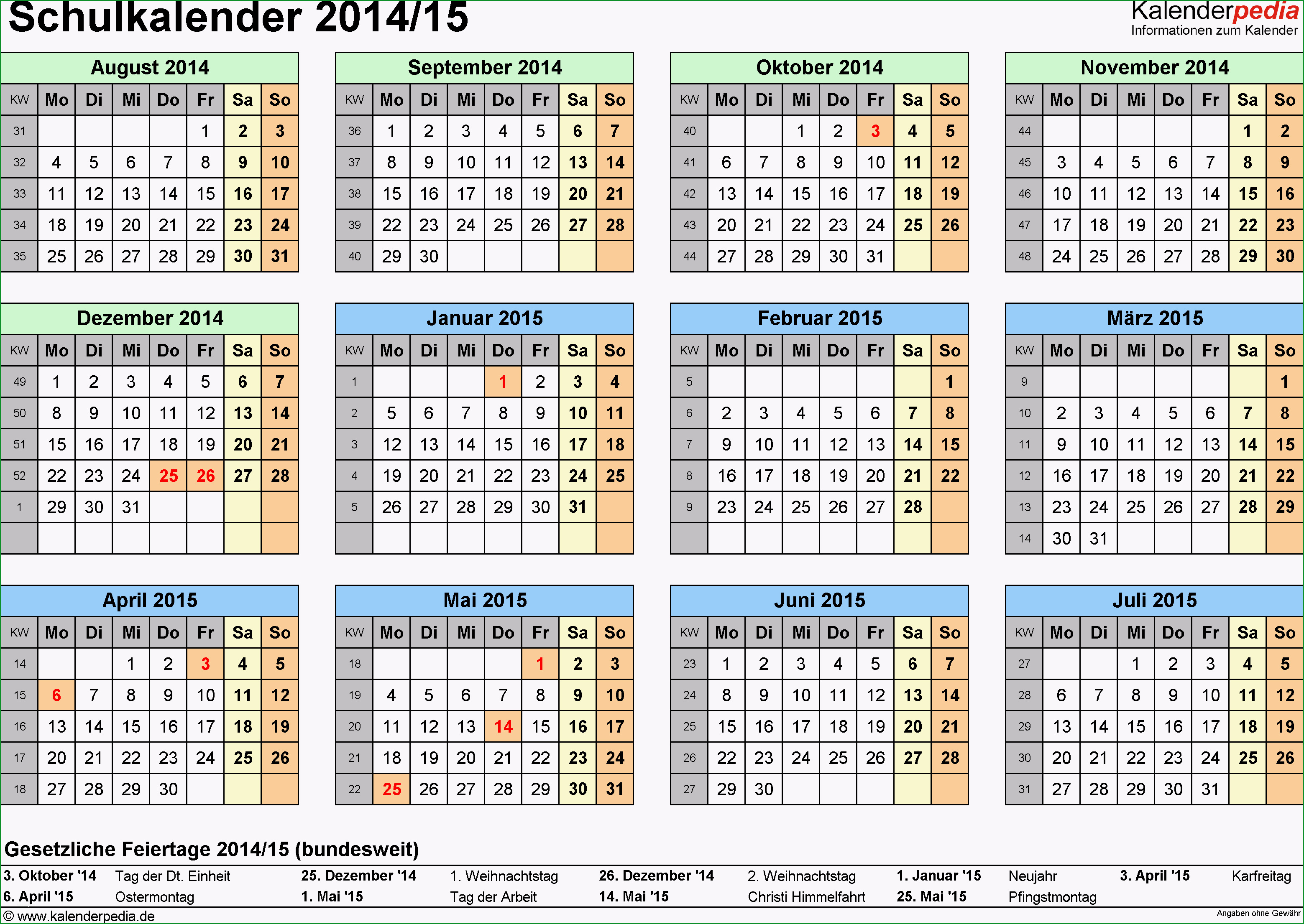 schulkalender 2014 2015 excel vorlagen