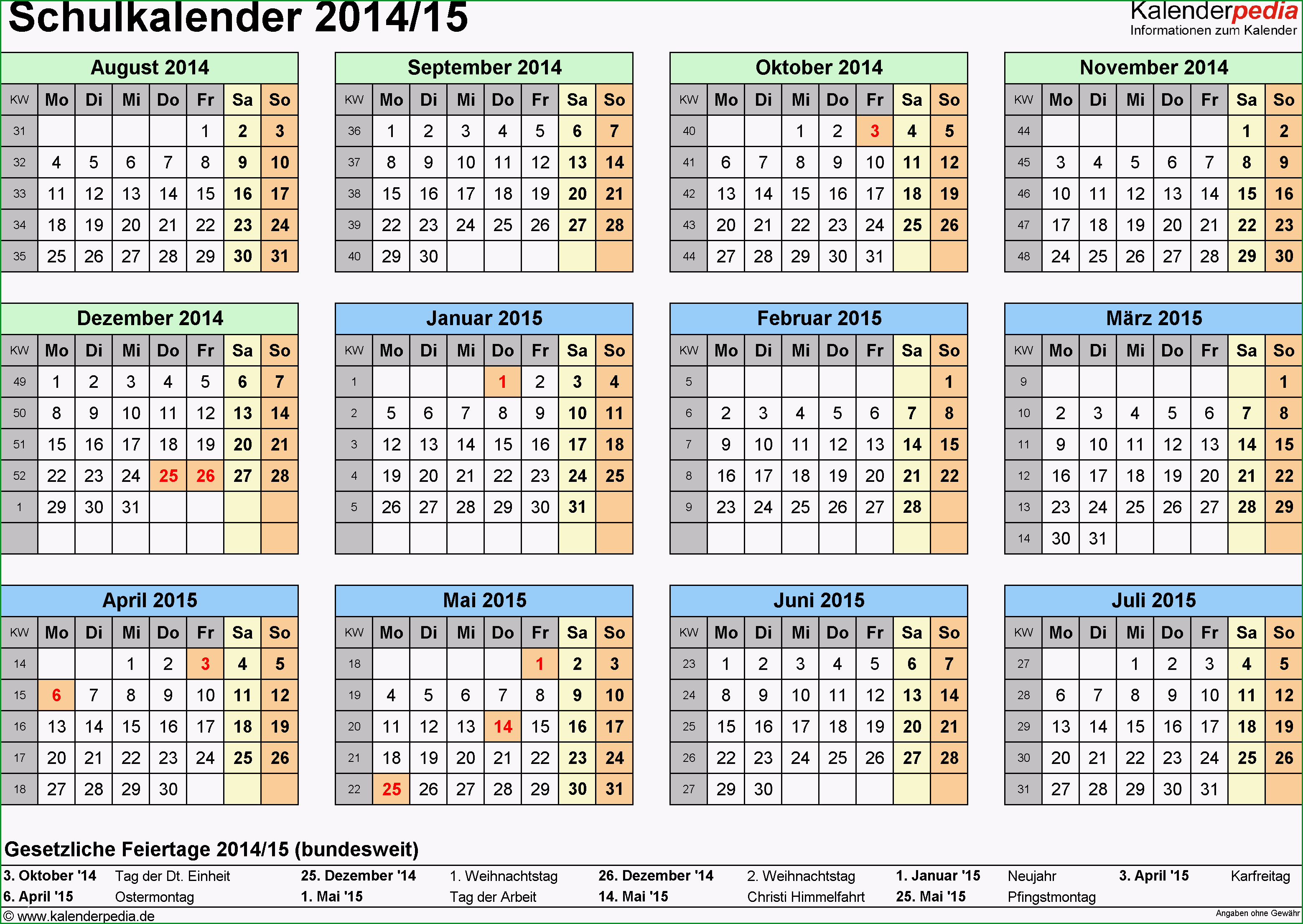 schulkalender 2014 2015 excel vorlagen