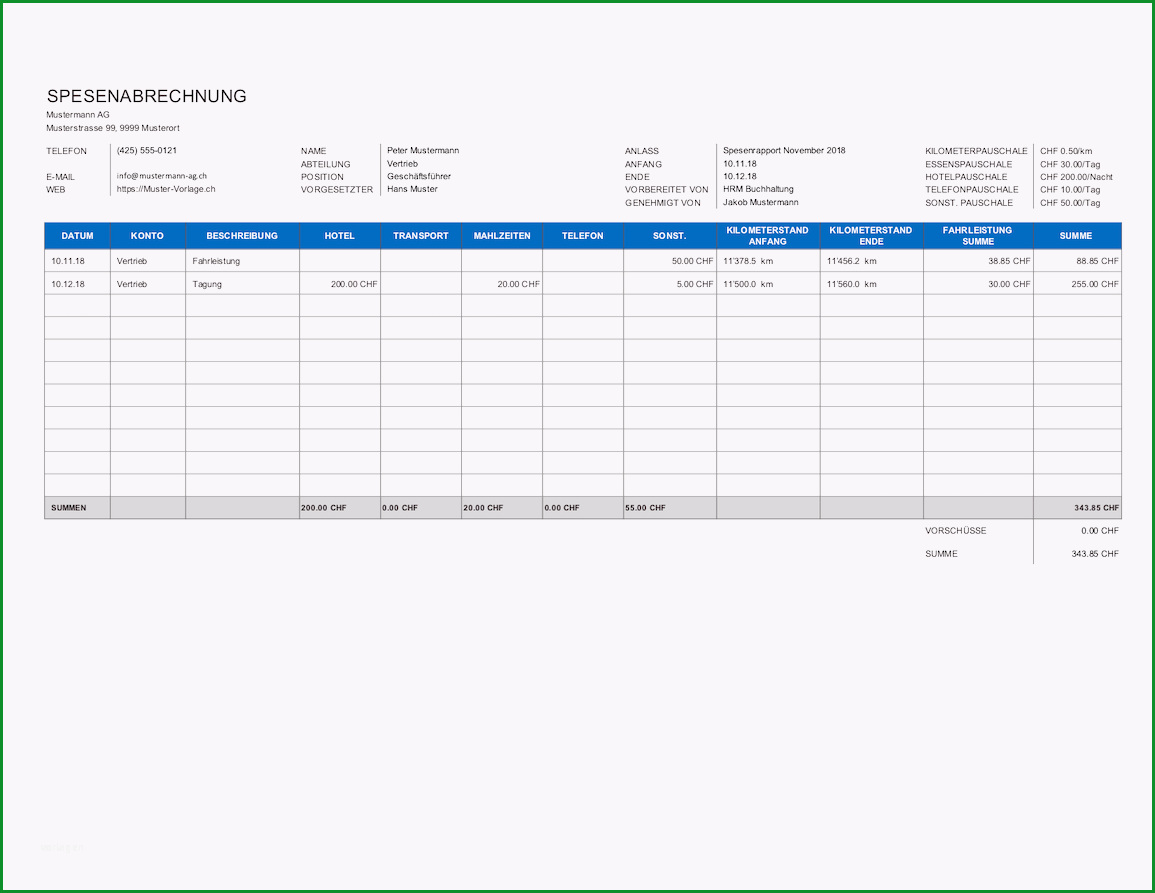 spesenabrechnung vorlage excel