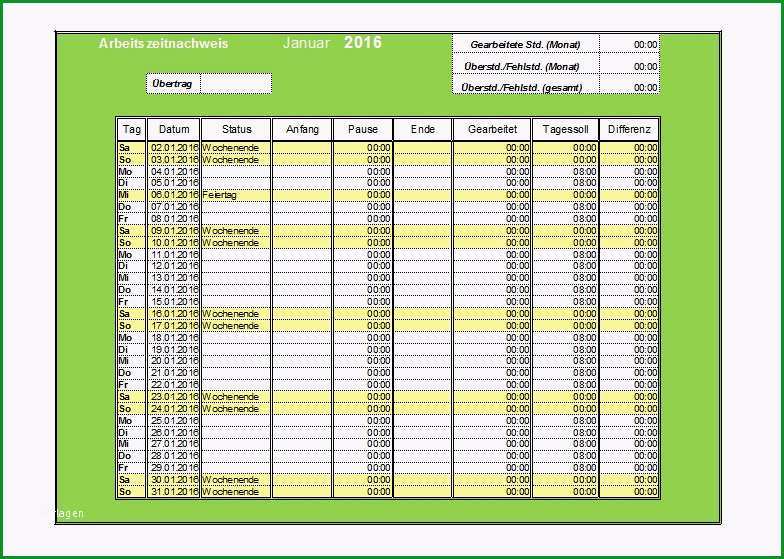 uberstunden berechnen excel vorlage