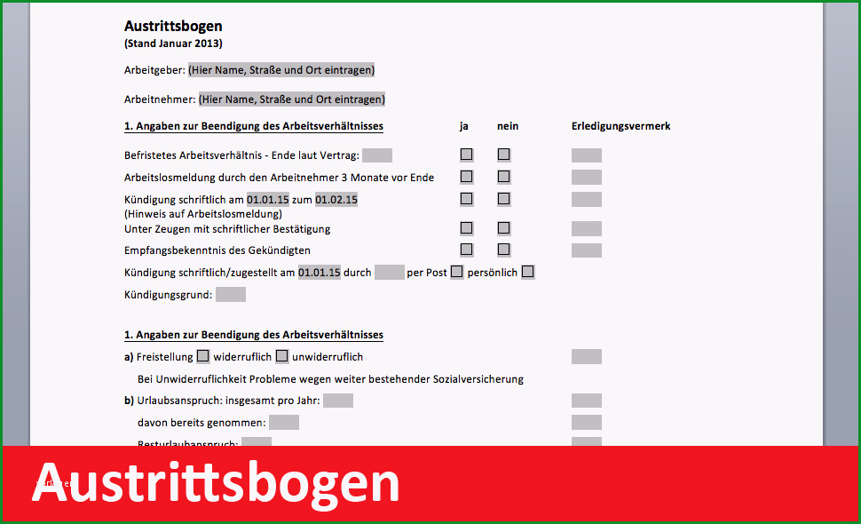 vorlage austrittsformular arbeitgeber