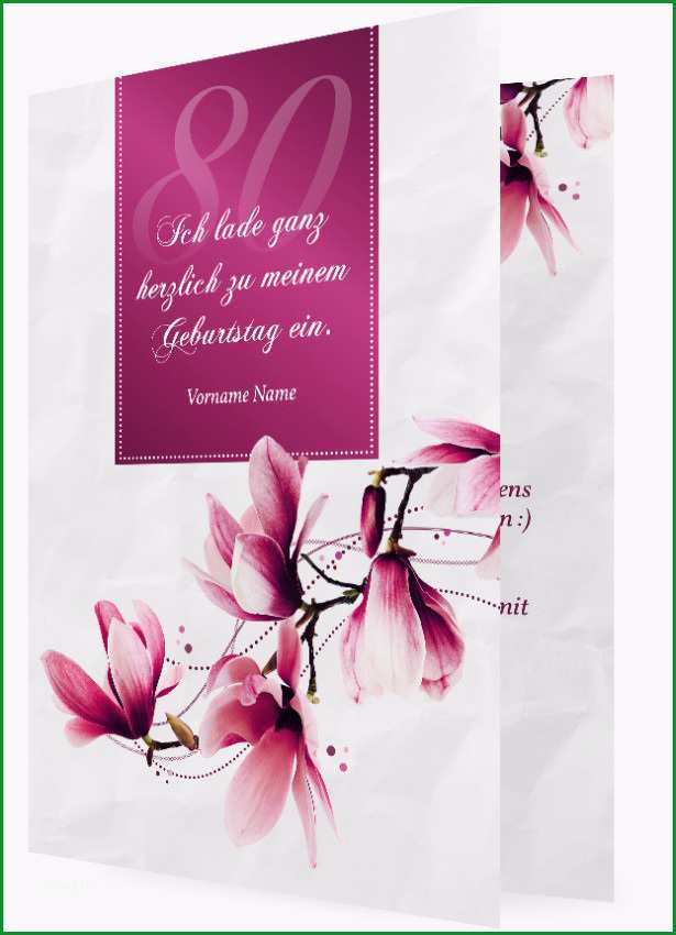 Vorlage Einladungen 80 Geburtstag Magnolienblueten rosa 1598