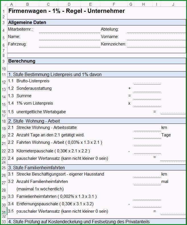 Vorlage Formulare zur PKW Nutzung und Fahrtenbuch