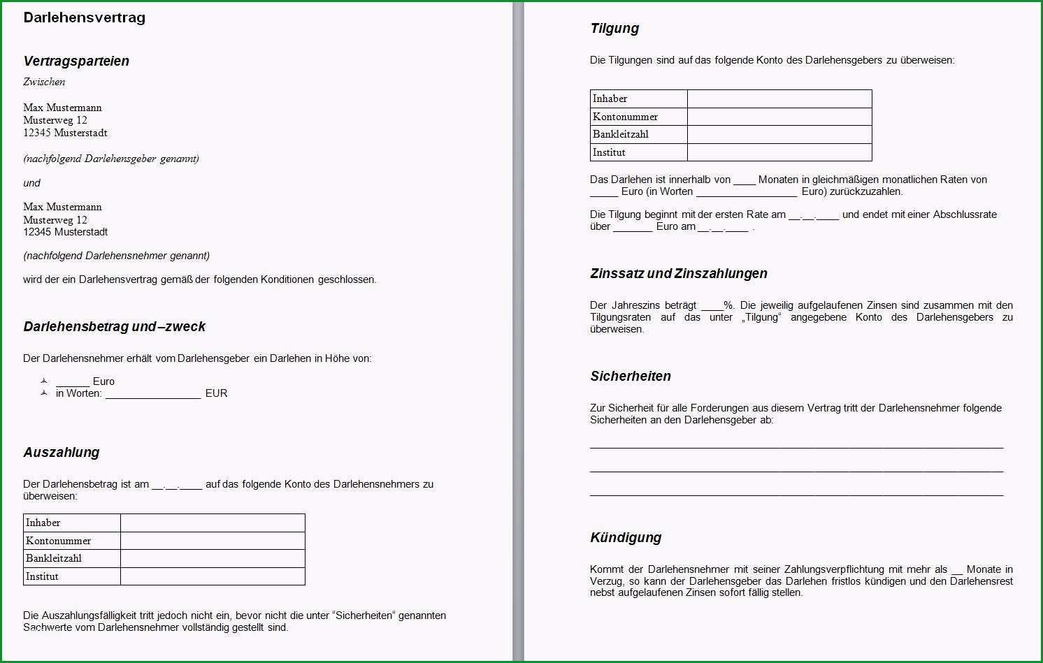 vorlage privater darlehensvertrag