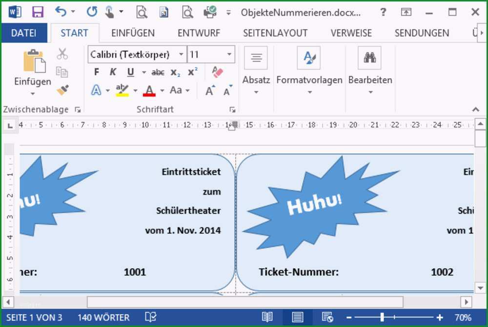 word 2013 tickets lose gutscheine fortlaufend nummerieren