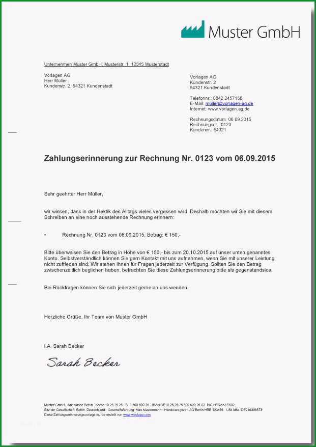 zahlungserinnerung miete vorlage