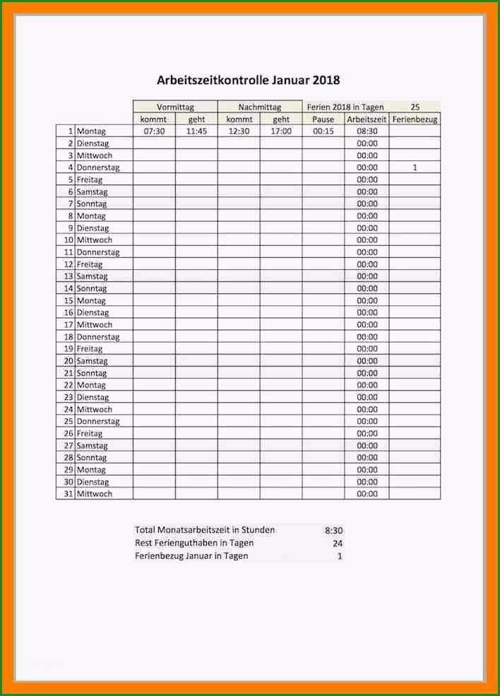 10 arbeitszeitnachweis excel vorlage 2017