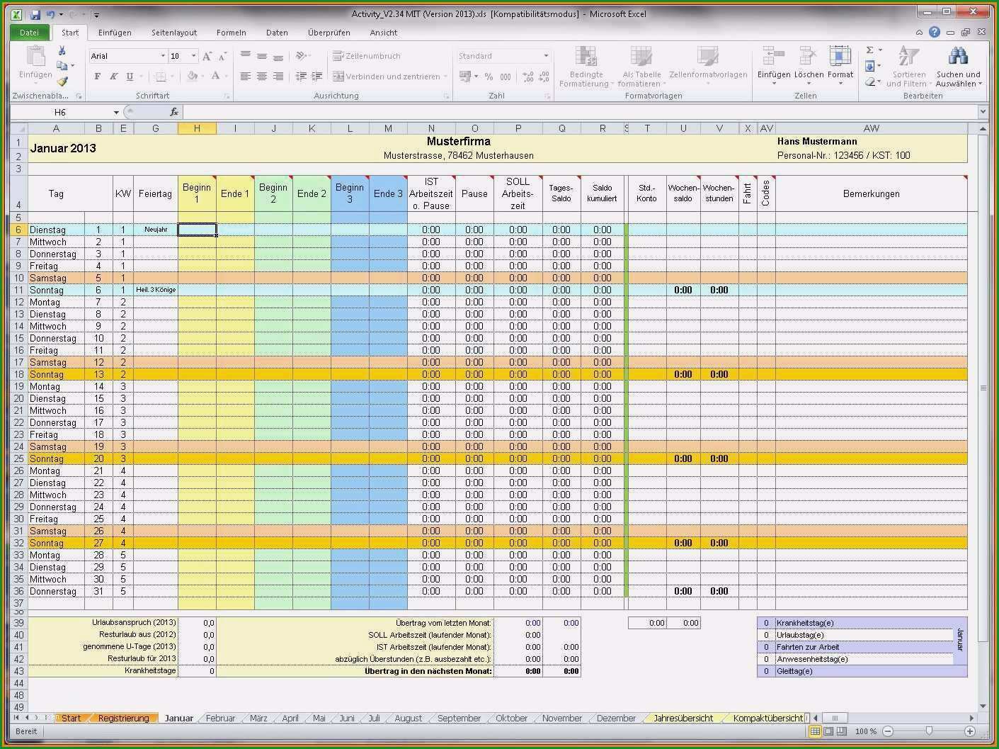 10 vorlage zeiterfassung excel