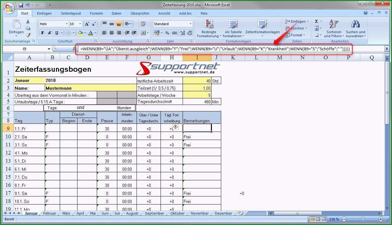 11 stundennachweis excel