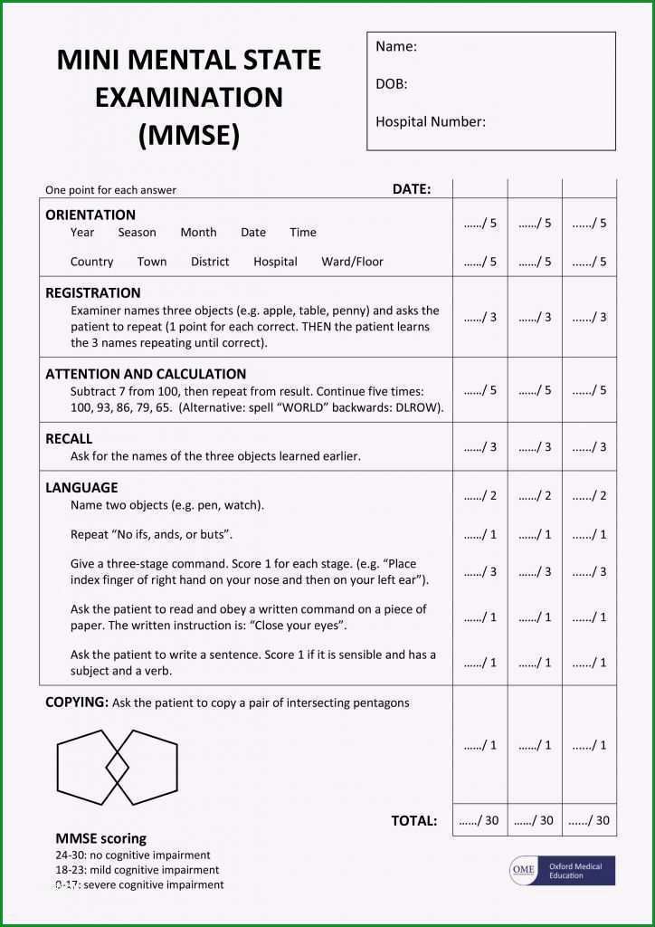 mini mental test vorlage