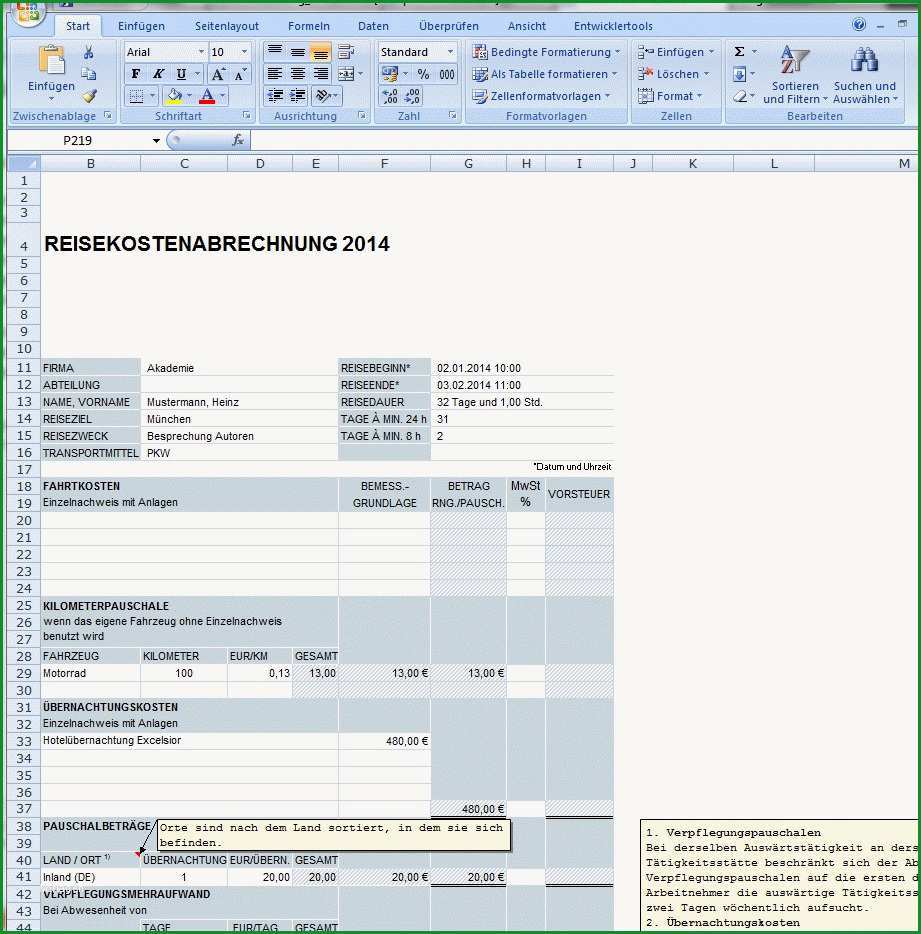 reisekostenabrechnung vorlage kostenlos