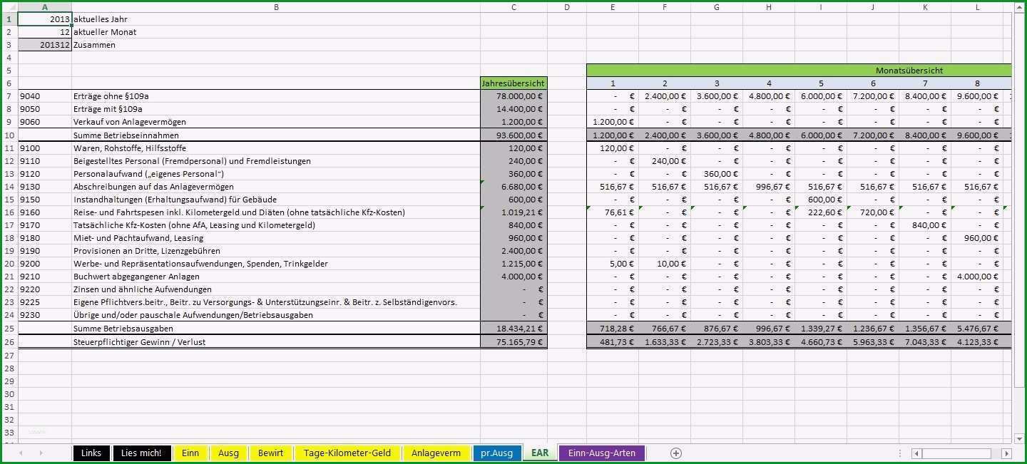 einnahmenuberschussrechnung excel vorlage kostenlos