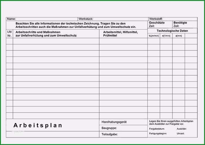 8 arbeitsplan vorlage kostenlos