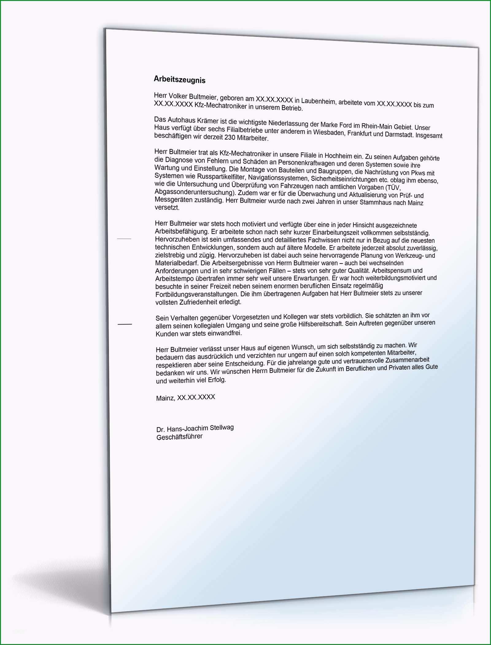 arbeitszeugnis kfz mechatroniker 1