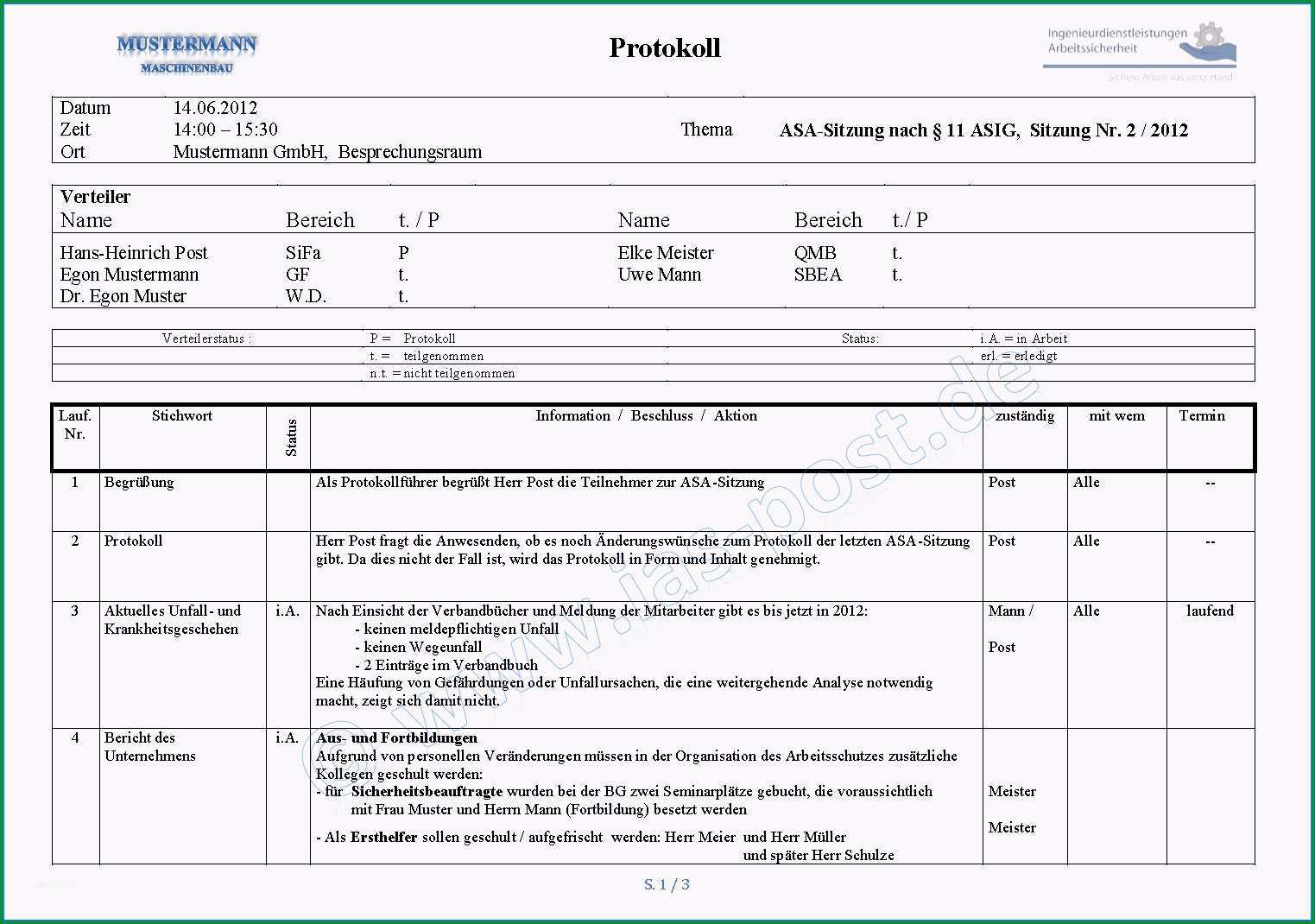 Selten asa Sitzung Protokoll Vorlage Schönste 3 Protokoll Muster