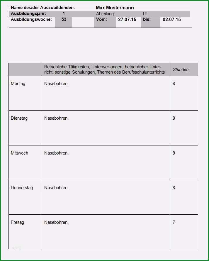 berichtsheft vorlage ihk angenehm berichtsheft ausbildung im itberichtsheft vorlage ihk