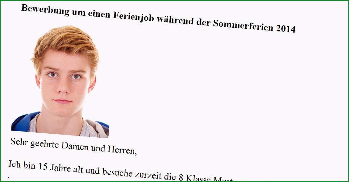 bewerbung ferienjob