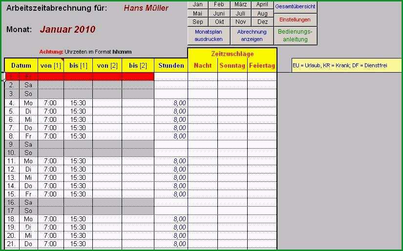 excel arbeitszeitmodul