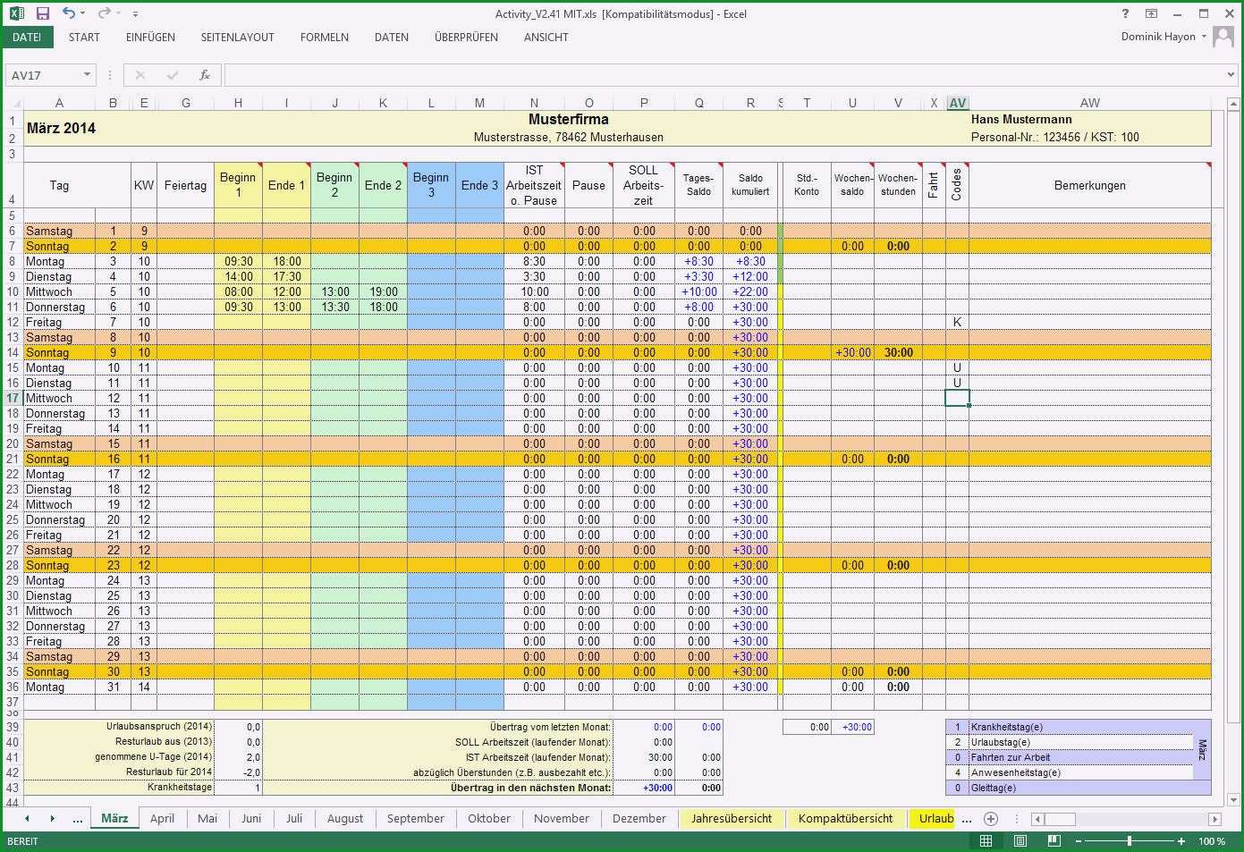 excel vorlage arbeitszeit