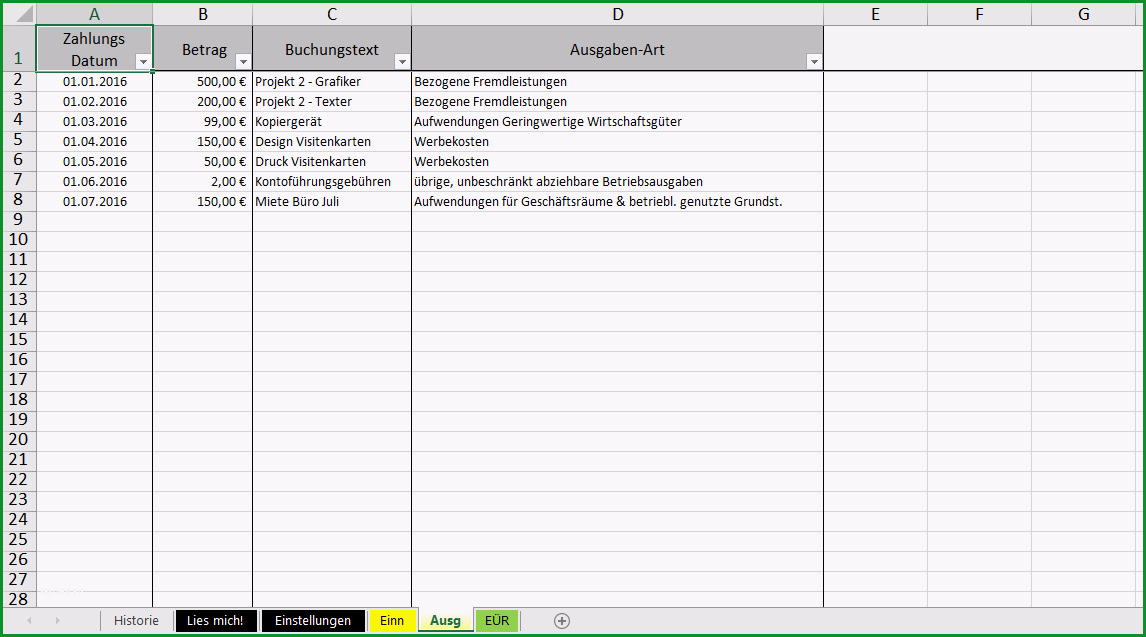 excel vorlage formlose gewinnermittlung