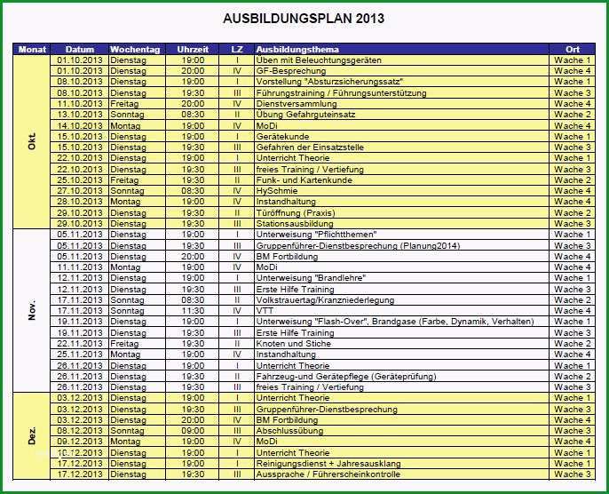 2013 Dienstplan