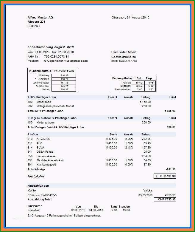 gehaltsabrechnung vorlage kostenlos inspiration 8 lohnabrechnung muster