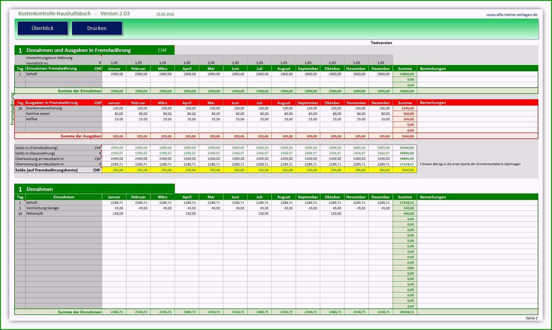 haushaltsplan excel vorlage