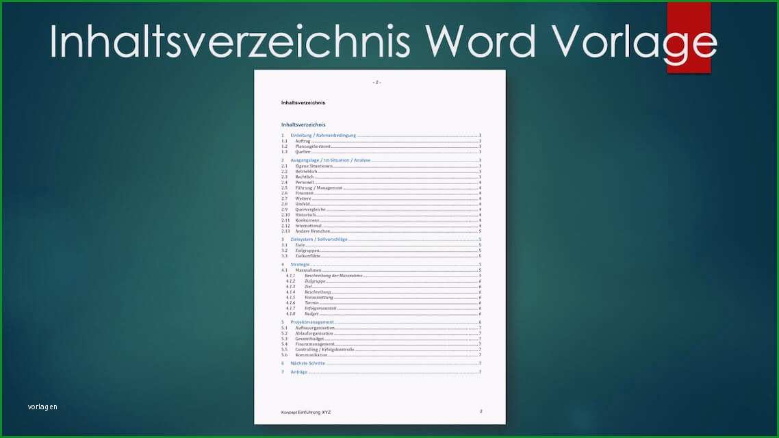 inhaltsverzeichnis vorlage