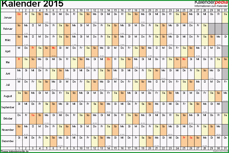 kalender 2015 excel vorlagen
