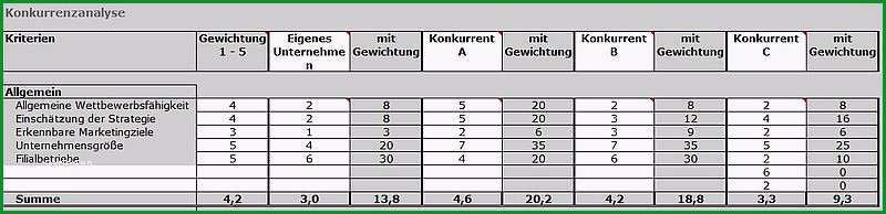 konkurrenzanalyse excel