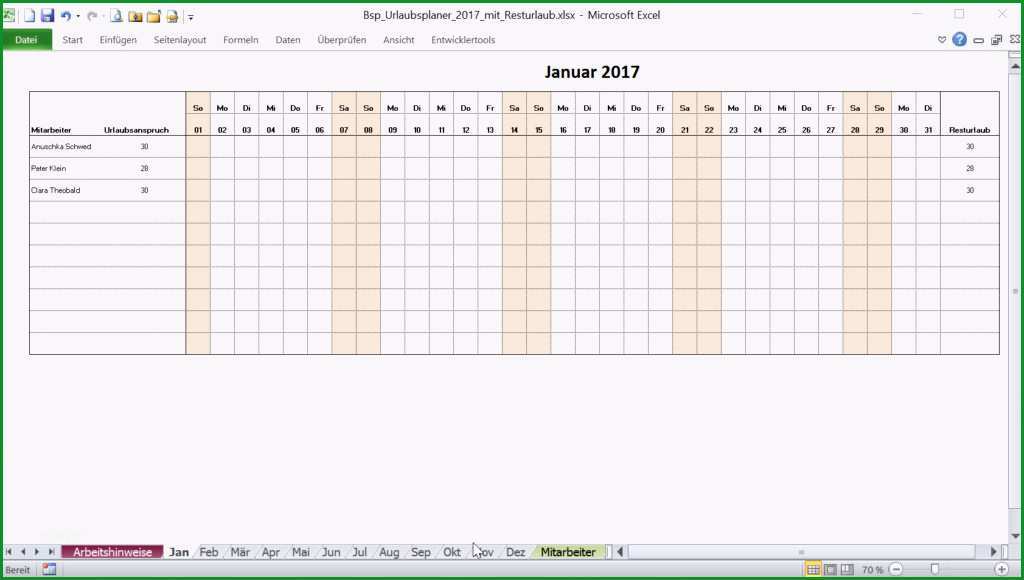 anleitung kostenlose excel vorlage urlaubsplaner 2017