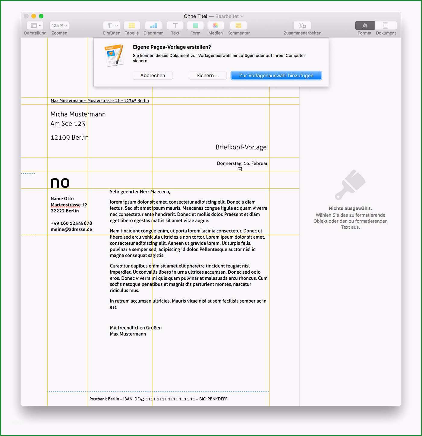 mac tipp persoenlichen briefkopf als feste pages vorlage sichern