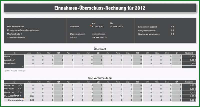 einnahmen ueberschuss rechnung 2012 mit ust