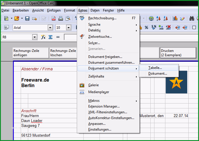 rechnungsvorlage fuer openoffice