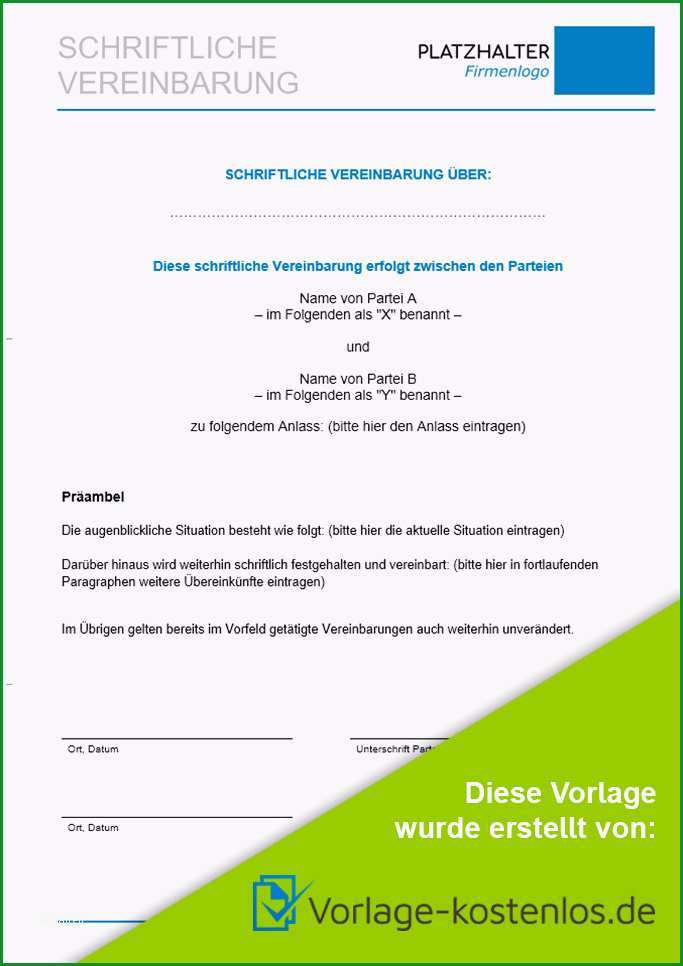 schriftliche vereinbarung