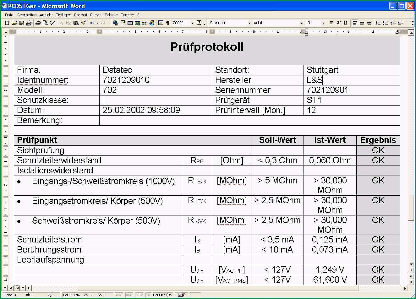 vde 0100 teil 600 prufprotokoll excel