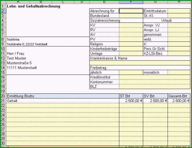 Vorlage Formular fuer Lohn und Gehaltsabrechnung