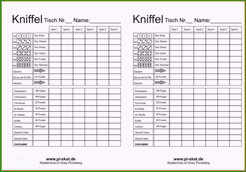 14 kniffel spielzettel
