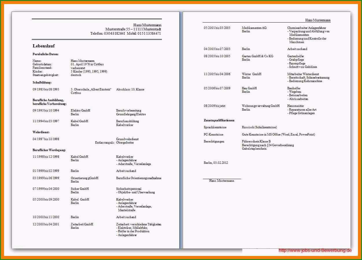 21 chronologischer lebenslauf vorlage kostenlos