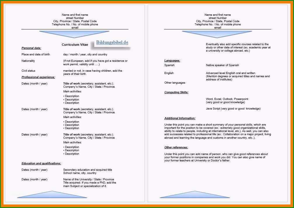 8 englisch cv muster