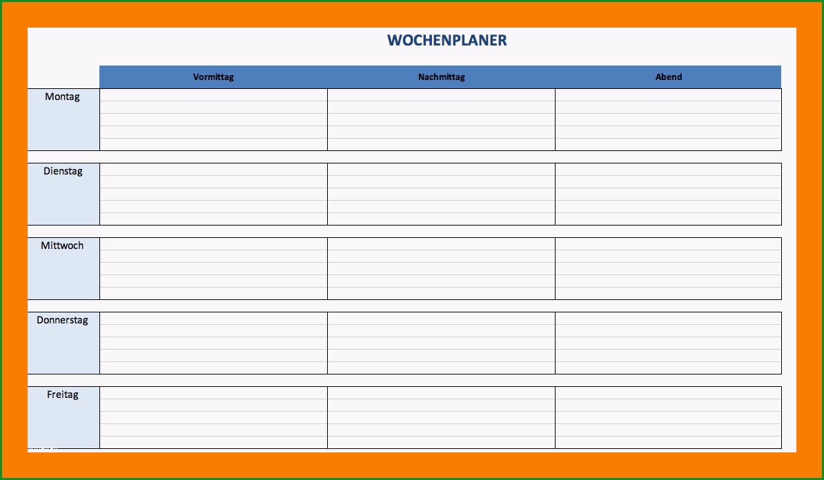 9 wochenplan excel vorlage