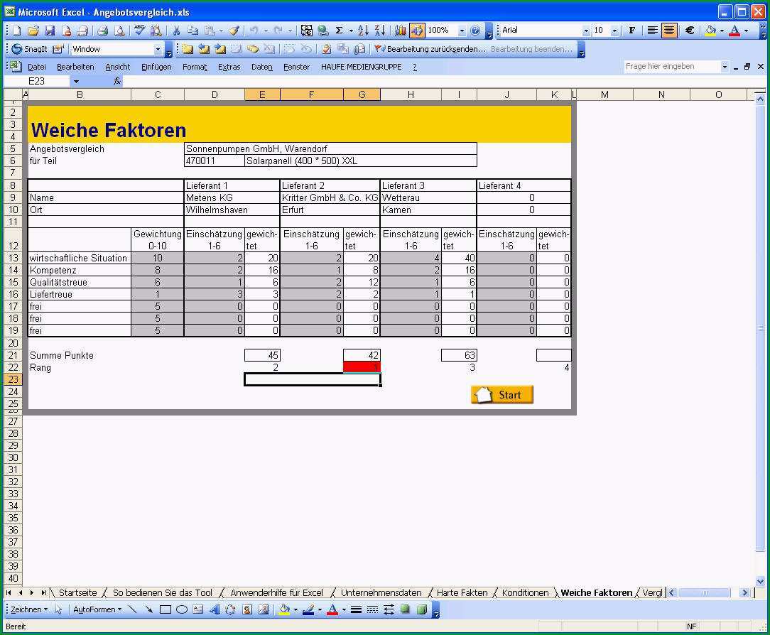 angebotsvergleich mit excel