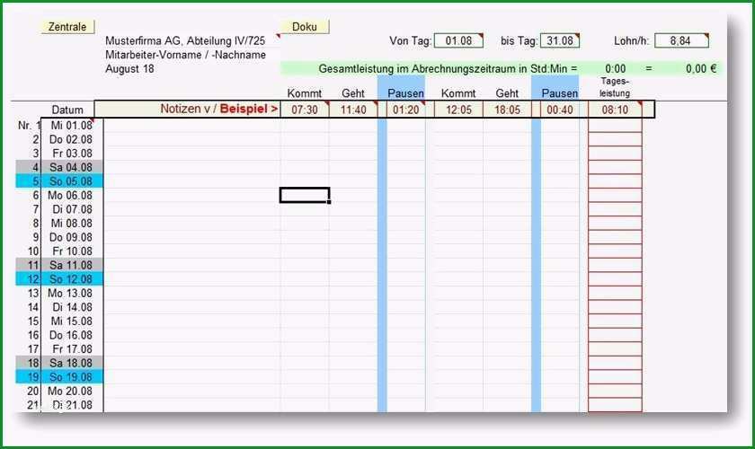 arbeitsplan vorlage monat cool zeiterfassung excel auvista 2018 arbeitszeiterfassung