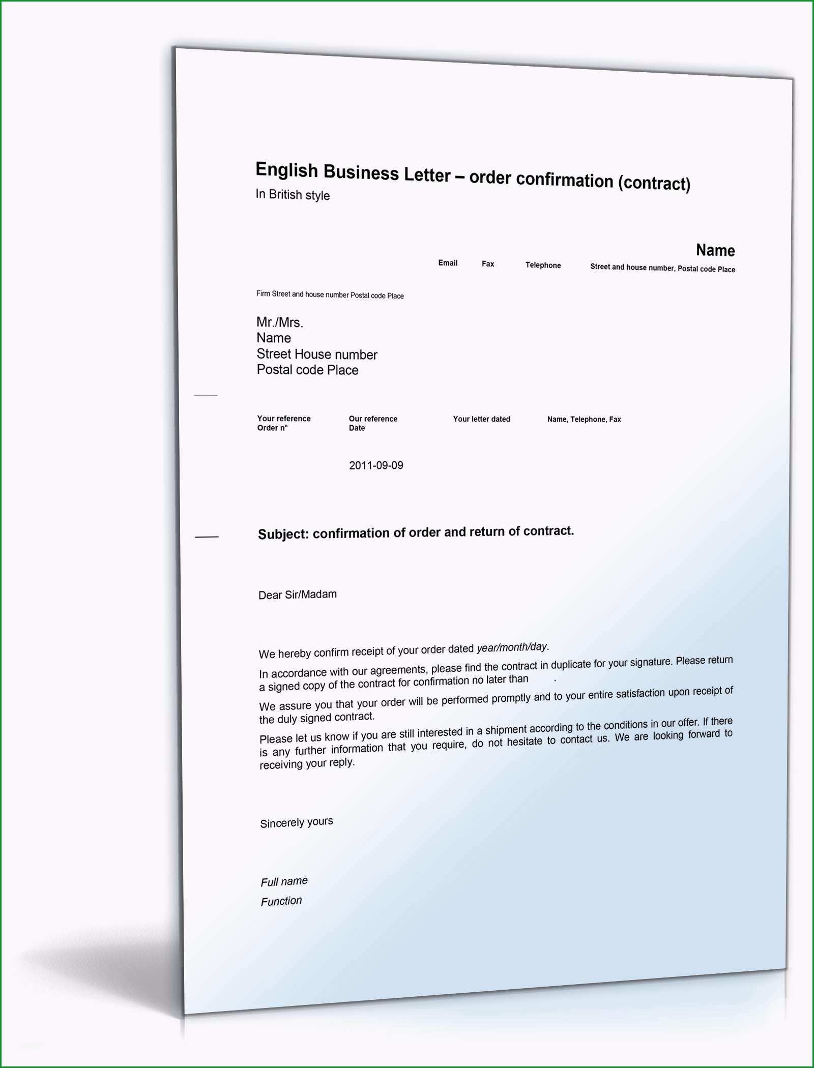 order confirmation contract english